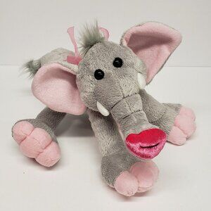 Fine Toy 10" Gray Pink Ribbon Elephant Big Feet Valentine Plush